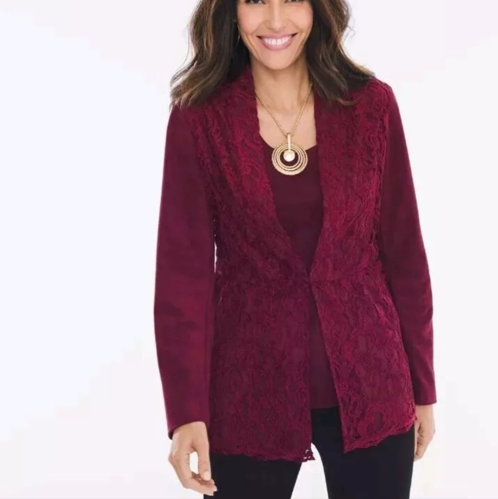 Chico's Feminine Suade Lace Jacket